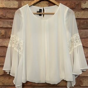 A. Byer Ivory Blouse with Lace Sleeves